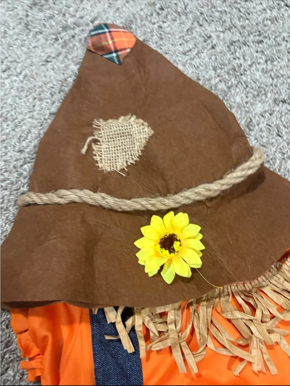 Girls Orange & Navy Scarecrow Costume with Hat and socks size 7/8